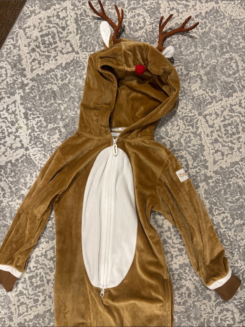 Tipsy Elves Brown and White Reindeer Hoodie Costume with Antlers